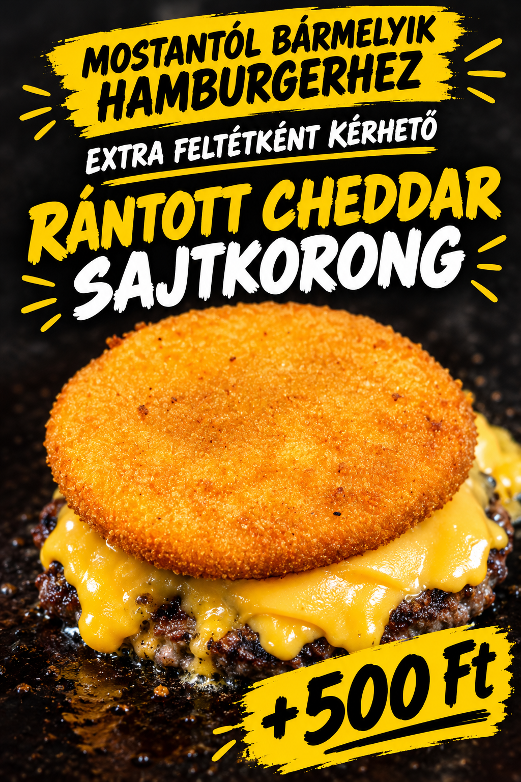 Rántott cheddar sajtkorong bármelyik hamburgerhez
